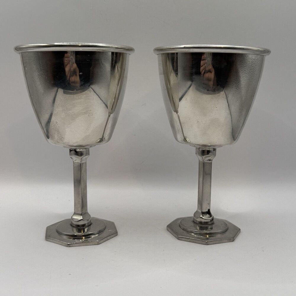Vintage 1990s Pair of Aitkens Pewter 7oz. Goblets - Made in Canada
